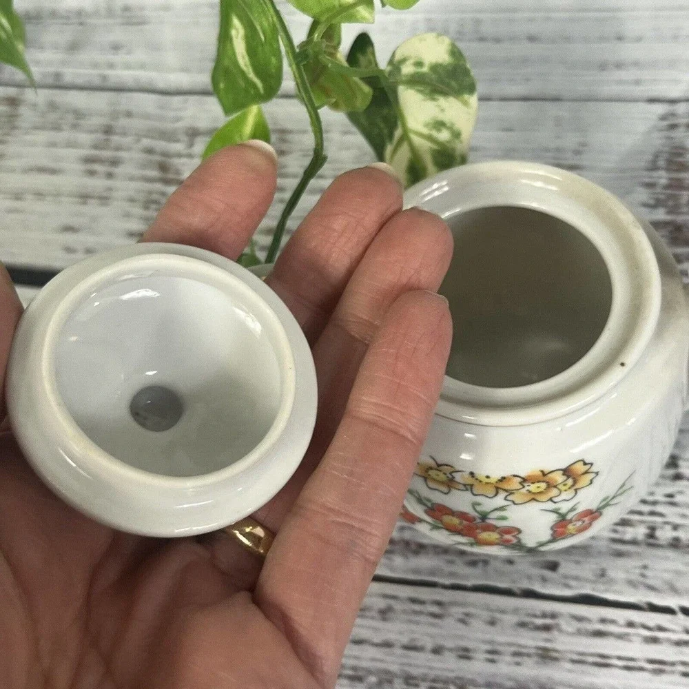 Vintage Hall's Orange Poppy Sugar Bowl & Lid Porcelain with Gold Trim